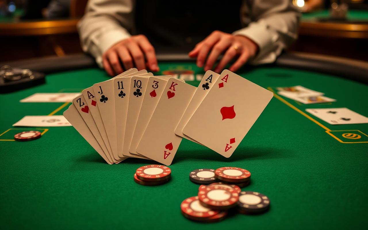 Blackjack-Tisch mit Karten und Chips, Symbolbild für Kartenzählen