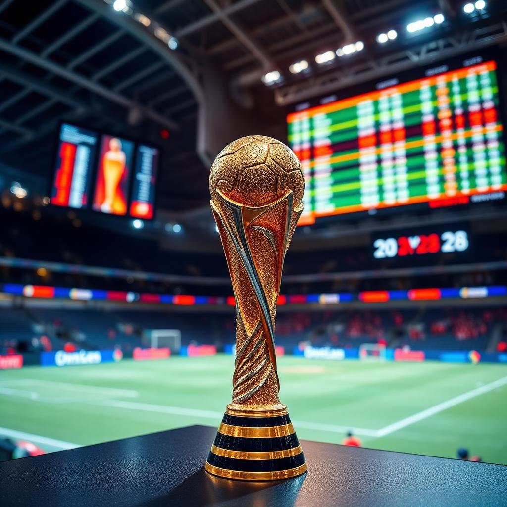 Volle Stadien der WM 2026 in Nordamerika mit Wettquoten-Tafeln im Hintergrund, Symbolbild zur DSWV-Warnung vor Schwarzmarkt-Abwanderung